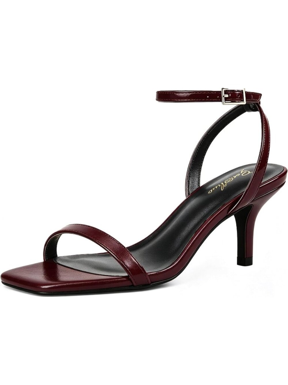 Women's Wine Red Kitten Heels Square Open Toe Ankle Strap Sandals Strappy Heels